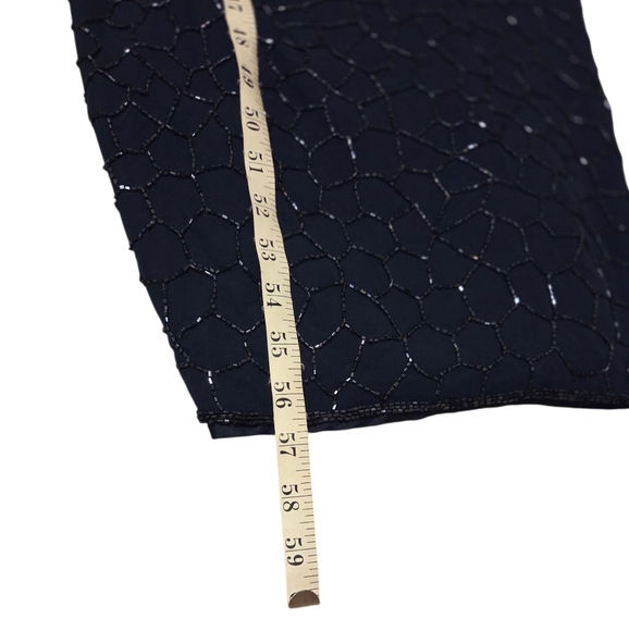 *rare* Scala Vintage Silk Sequin Formal Maxi Gown Dress Blue Spaghetti Sz Large - Picture 7 of 12